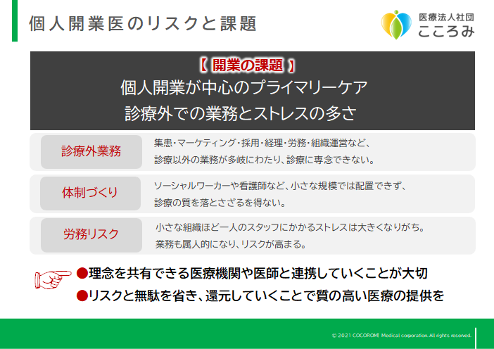 個人開業医のリスクと課題をまとめました。
